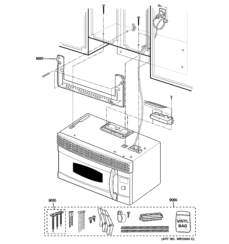 INSTALLATION PARTS Diagram and Parts List for SCA1001KSS02  General Electric Microwave