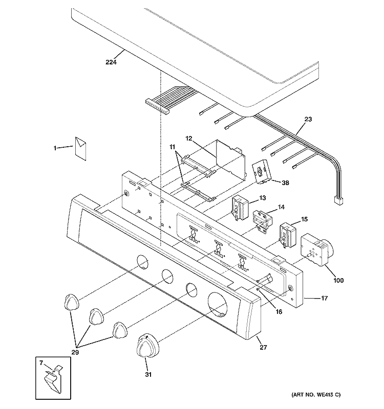 CONTROLS & TOP PANEL Diagram and Parts List for DPXH46EA2WW  General Electric Dryer