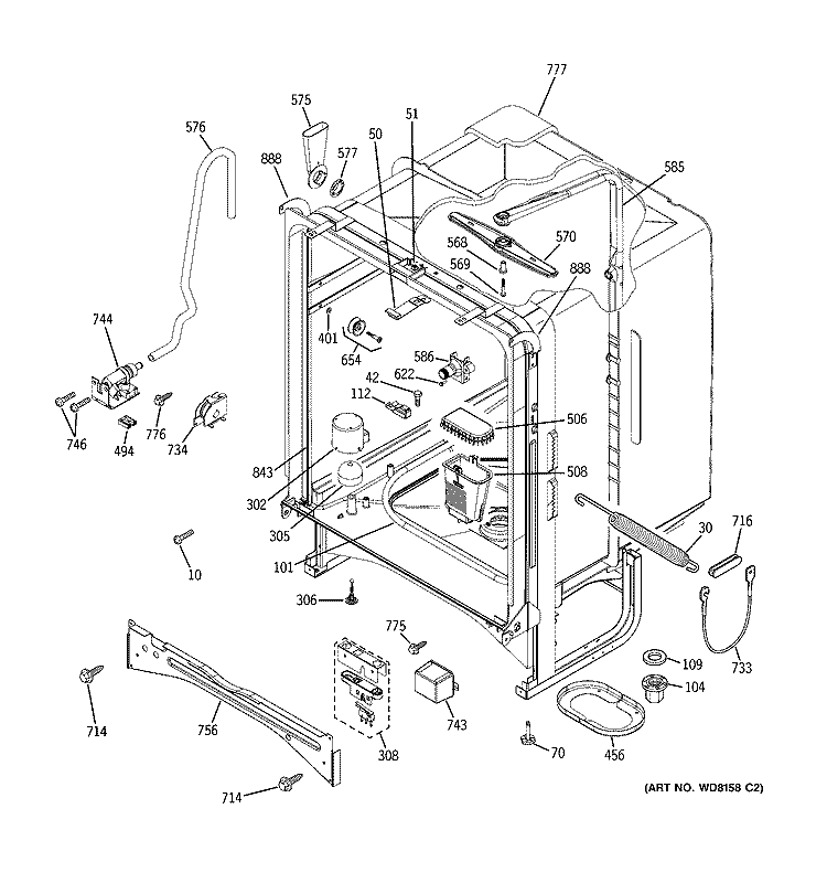 BODY PARTS Diagram and Parts List for GHDA960K00BB  General Electric Dishwasher