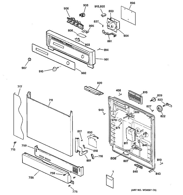 ESCUTCHEON & DOOR ASSEMBLY Diagram and Parts List for GSD3260J00SS  General Electric Dishwasher