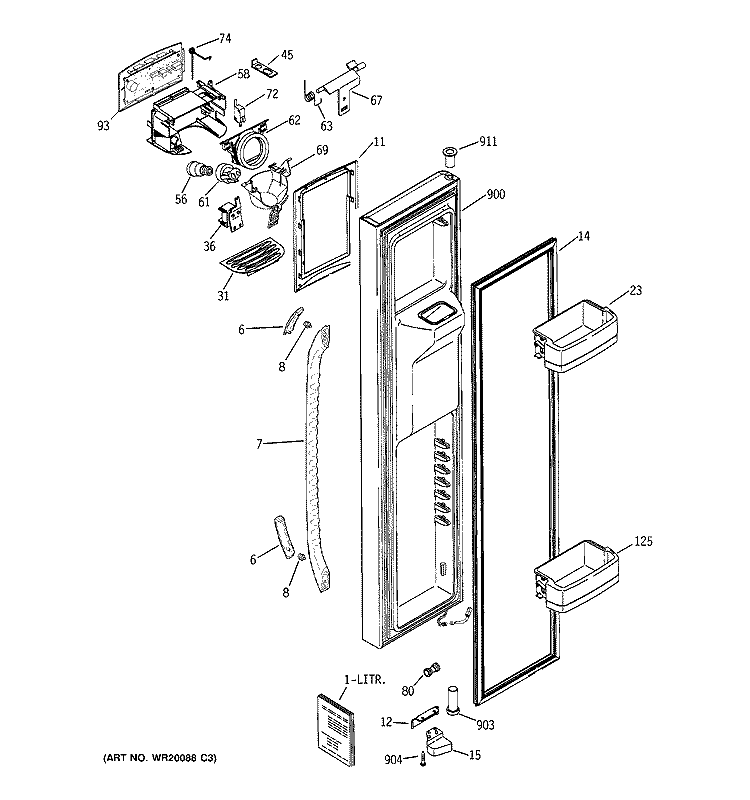 FREEZER DOOR Diagram and Parts List for GCE21ZGTBFWW  General Electric Refrigerator