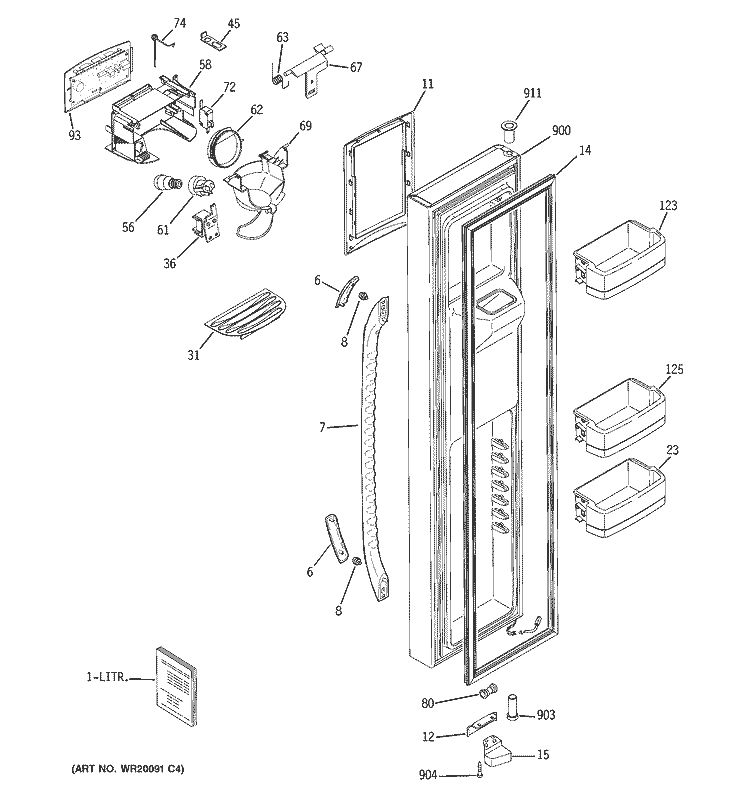 FREEZER DOOR Diagram and Parts List for GCE23LHTBFBB  General Electric Refrigerator