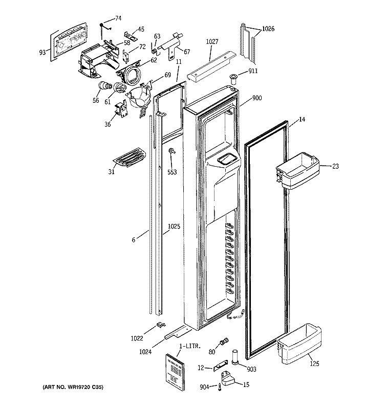 FREEZER DOOR Diagram and Parts List for GIE21LGTBFKB  General Electric Refrigerator
