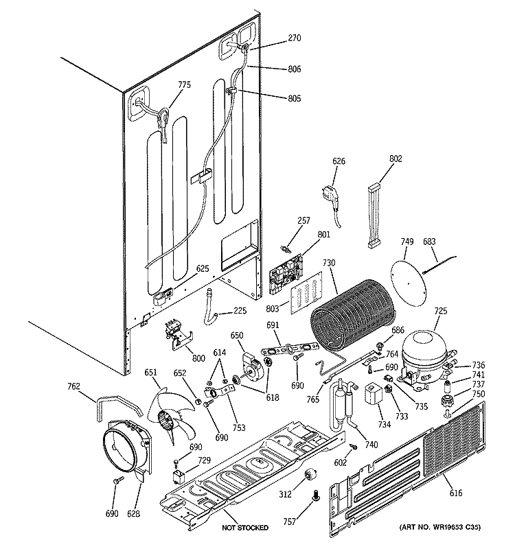 SEALED SYSTEM & MOTHER BOARD Diagram and Parts List for GIE21LGTBFKB  General Electric Refrigerator
