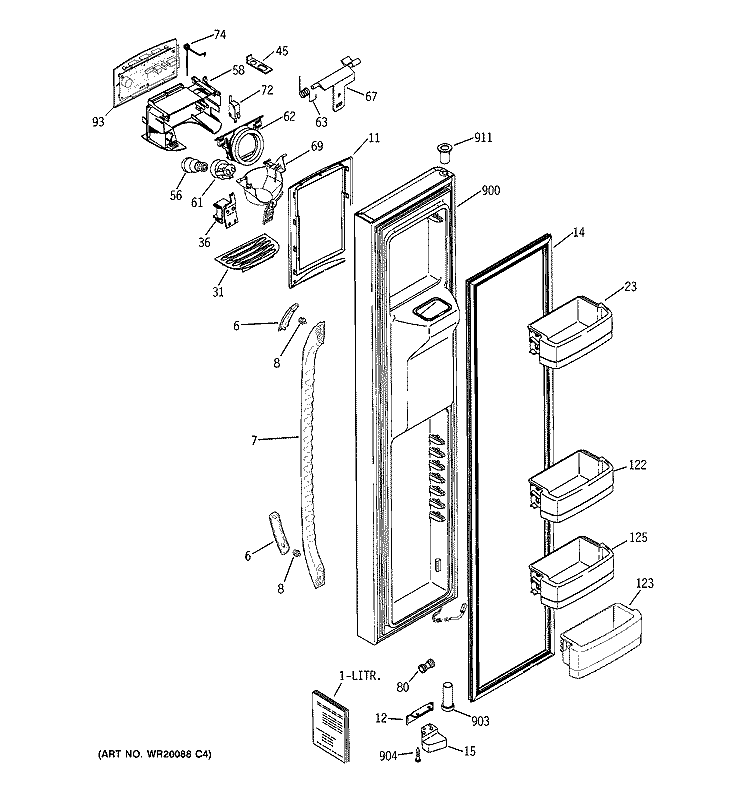 FREEZER DOOR Diagram and Parts List for GSE25MGTBCWW  General Electric Refrigerator