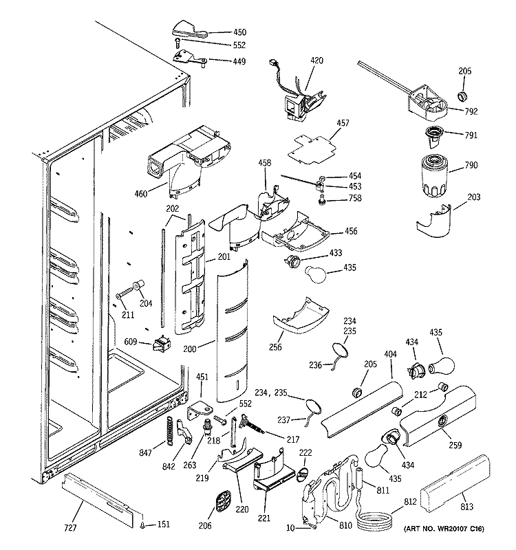 FRESH FOOD SECTION Diagram and Parts List for GSE25MGTBCWW  General Electric Refrigerator