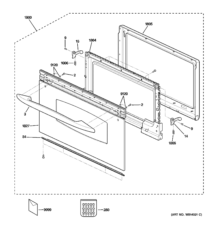 DOOR PARTS Diagram and Parts List for SCB1000MCC001  General Electric Microwave Oven Combo
