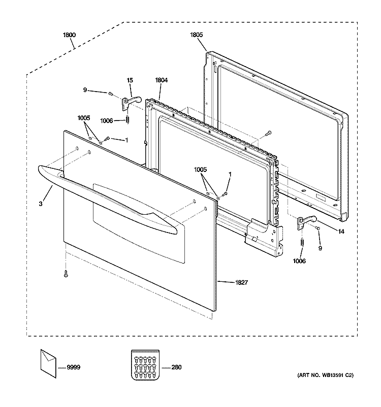 DOOR PARTS Diagram and Parts List for SCB1001MSS001  General Electric Microwave Oven Combo