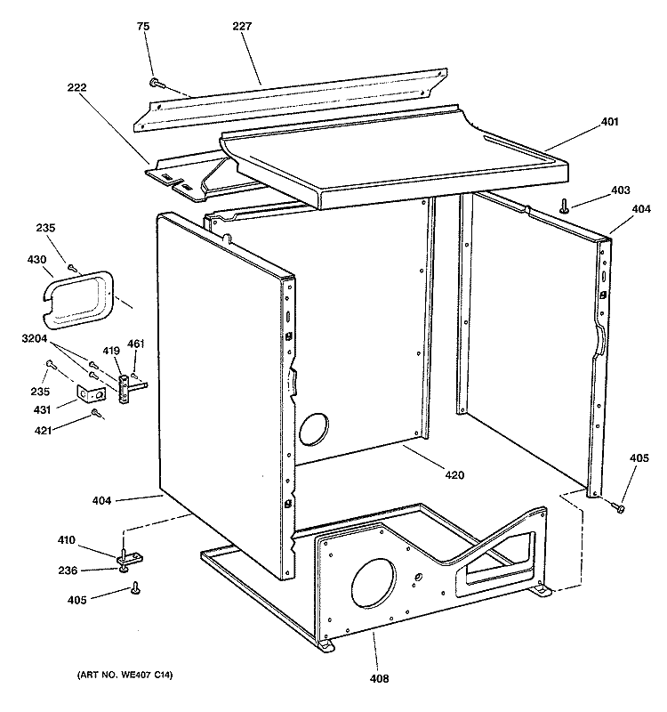 CABINET Diagram and Parts List for DLLSR40EG1WW  General Electric Dryer