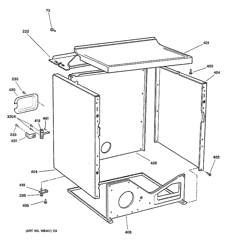 CABINET Diagram and Parts List for DLSR483EG1WW  General Electric Dryer