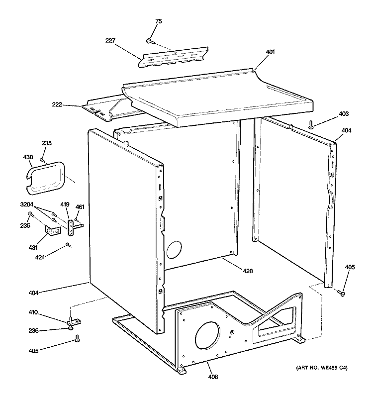 CABINET Diagram and Parts List for DRSR495EG1WW  General Electric Dryer