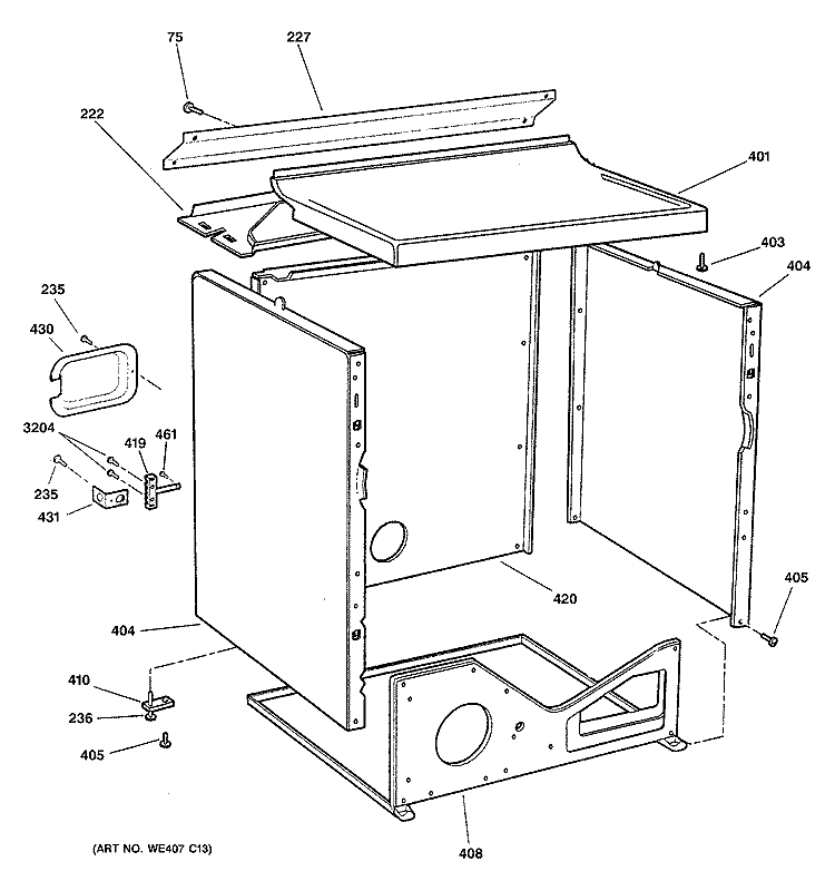 CABINET Diagram and Parts List for DWSR483EG1WW  General Electric Dryer