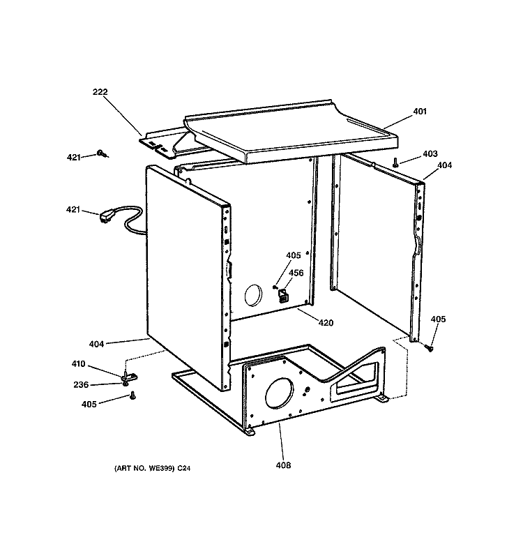CABINET Diagram and Parts List for DWSR483GG1WW  General Electric Dryer