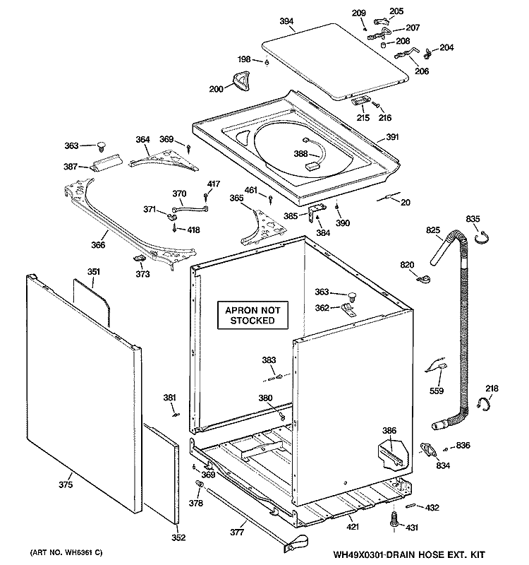 CABINET, COVER & FRONT PANEL Diagram and Parts List for GHDRE527H1WW  General Electric Washer