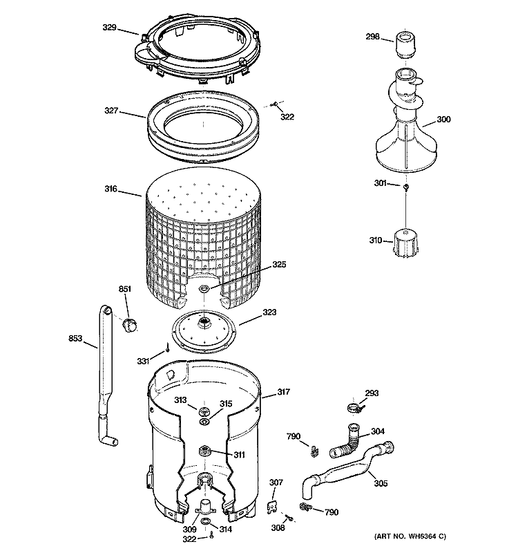 TUB, BASKET & AGITATOR Diagram and Parts List for GHDSR209H3WW  General Electric Washer