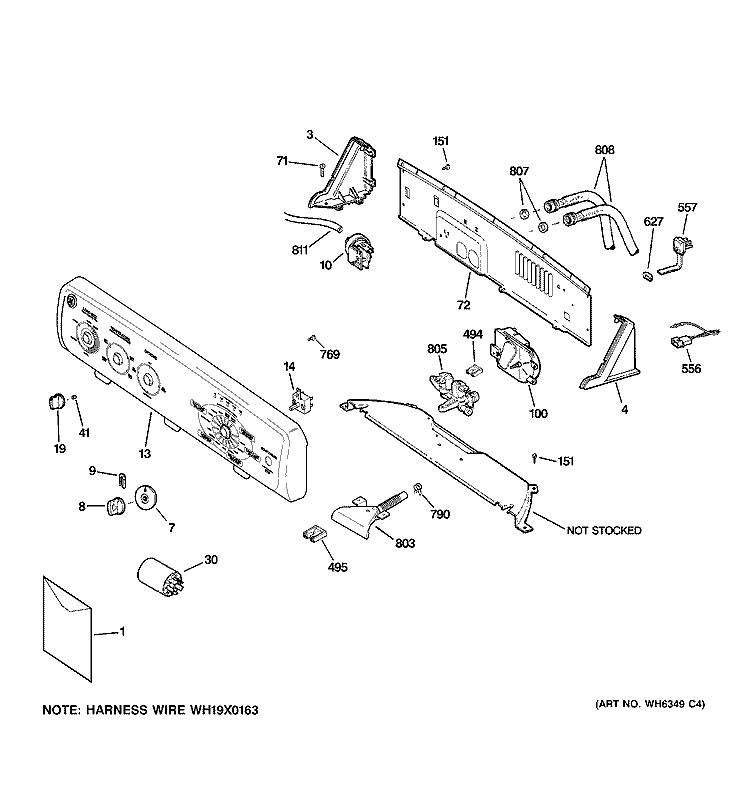 CONTROLS & BACKSPLASH Diagram and Parts List for GHDSR316H1WW  General Electric Washer