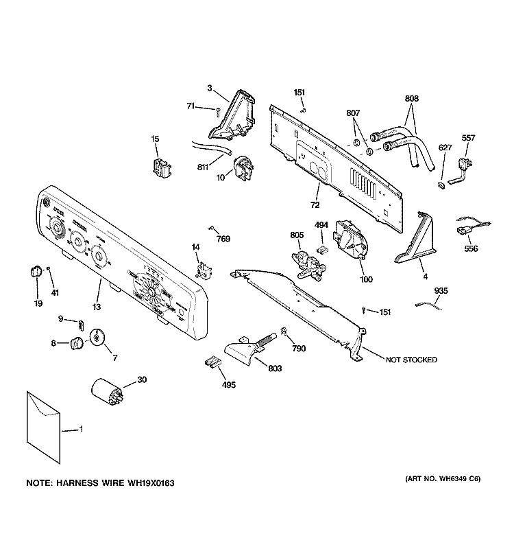 CONTROLS & BACKSPLASH Diagram and Parts List for GJSR4160H1WW  General Electric Washer
