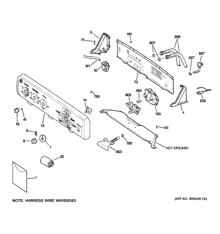 CONTROLS & BACKSPLASH Diagram and Parts List for GKSR3140H1WW  General Electric Washer