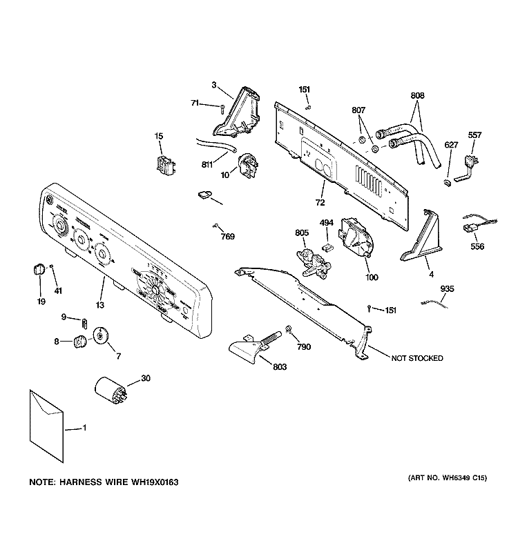 CONTROLS & BACKSPLASH Diagram and Parts List for GNSR3150H1WW  General Electric Washer