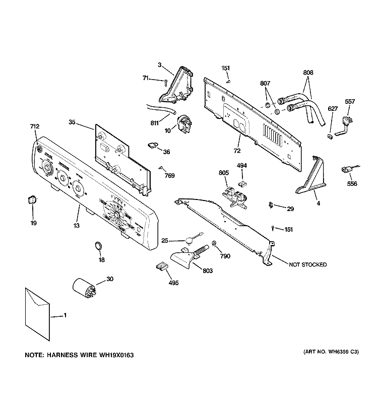 CONTROLS & BACKSPLASH Diagram and Parts List for WLRE4500G1WW  General Electric Washer