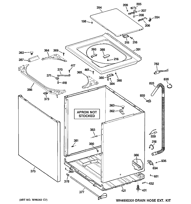 CABINET, COVER & FRONT PANEL Diagram and Parts List for WVSR1060G3WW  General Electric Washer