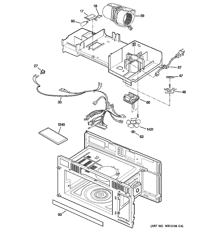 INTERIOR PARTS 2 Diagram and Parts List for JVM1640BJ02  General Electric Microwave