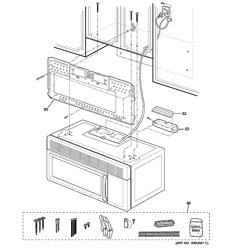 INSTALLATION PARTS Diagram and Parts List for JVM1640BJ02  General Electric Microwave