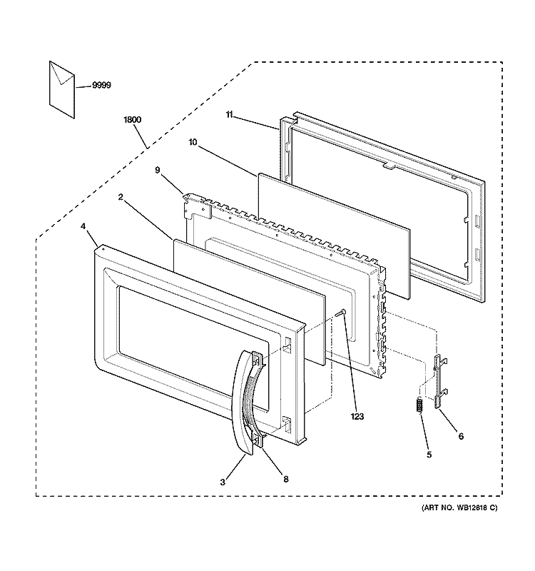DOOR PARTS Diagram and Parts List for JVM1640CH001  General Electric Microwave