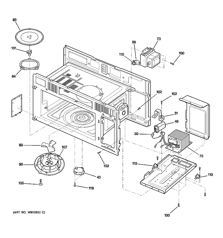 INTERIOR PARTS 1 Diagram and Parts List for JVM1640CH001  General Electric Microwave
