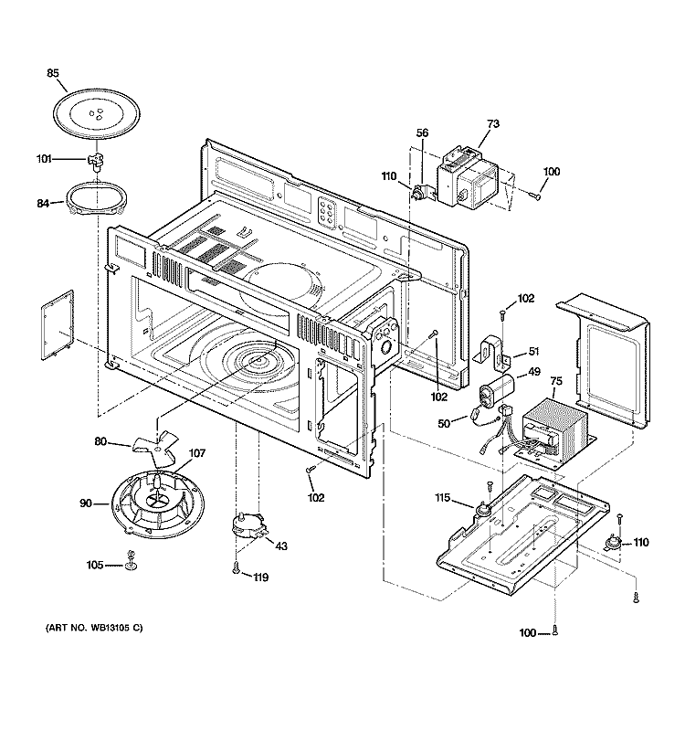 INTERIOR PARTS 1 Diagram and Parts List for JVM1640BJ01  General Electric Microwave
