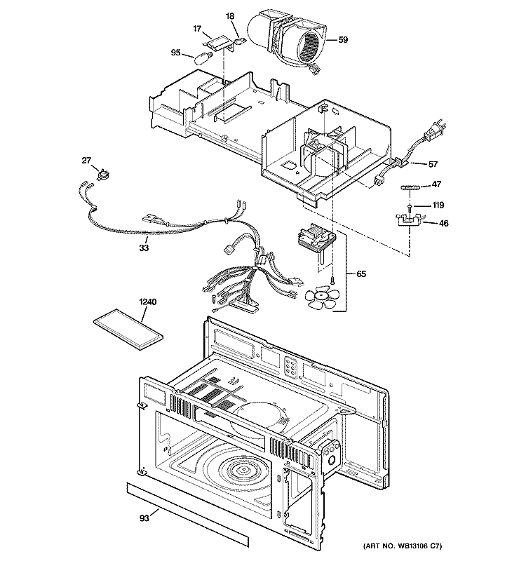 INTERIOR PARTS 2 Diagram and Parts List for JVM1640BJ01  General Electric Microwave