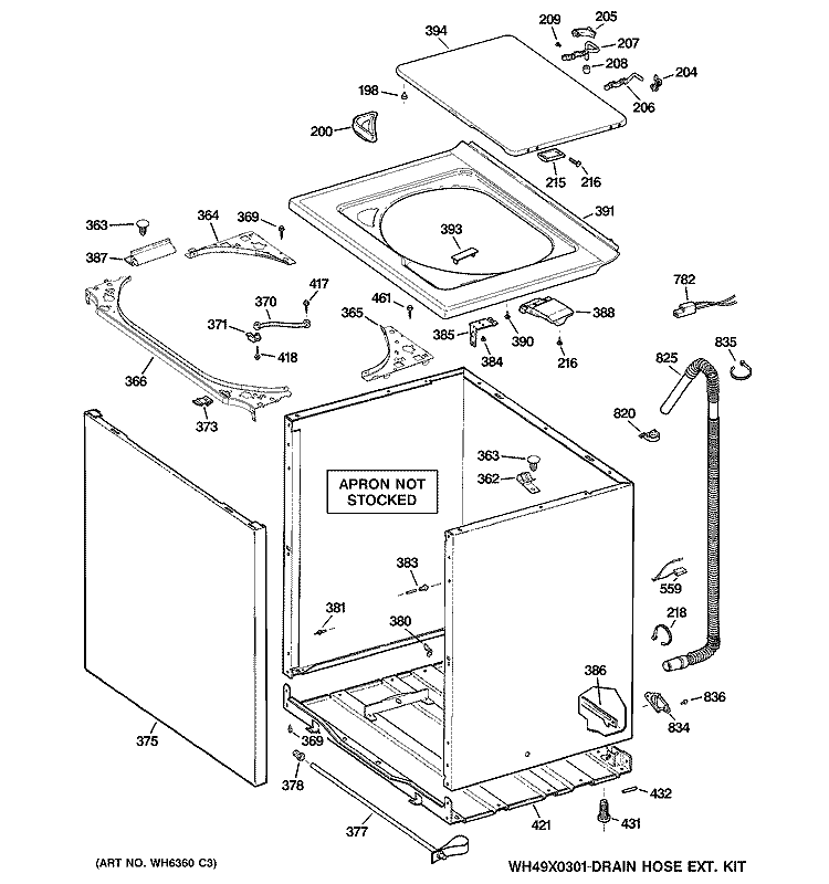 CABINET, COVER & FRONT PANEL Diagram and Parts List for GJSR2080H3WW  General Electric Washer