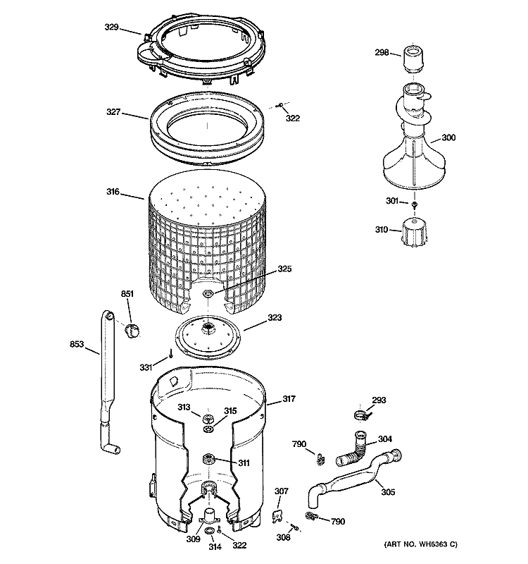 TUB, BASKET & AGITATOR Diagram and Parts List for GJSR2080H3WW  General Electric Washer