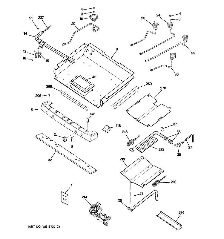GAS & BURNER PARTS Diagram and Parts List for JGB908SEL2SS  General Electric Range