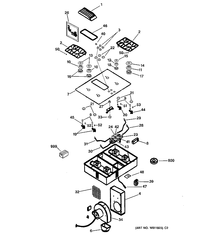 CONTROL PANEL & COOKTOP Diagram and Parts List for JGP989TC1WW  General Electric Cooktop