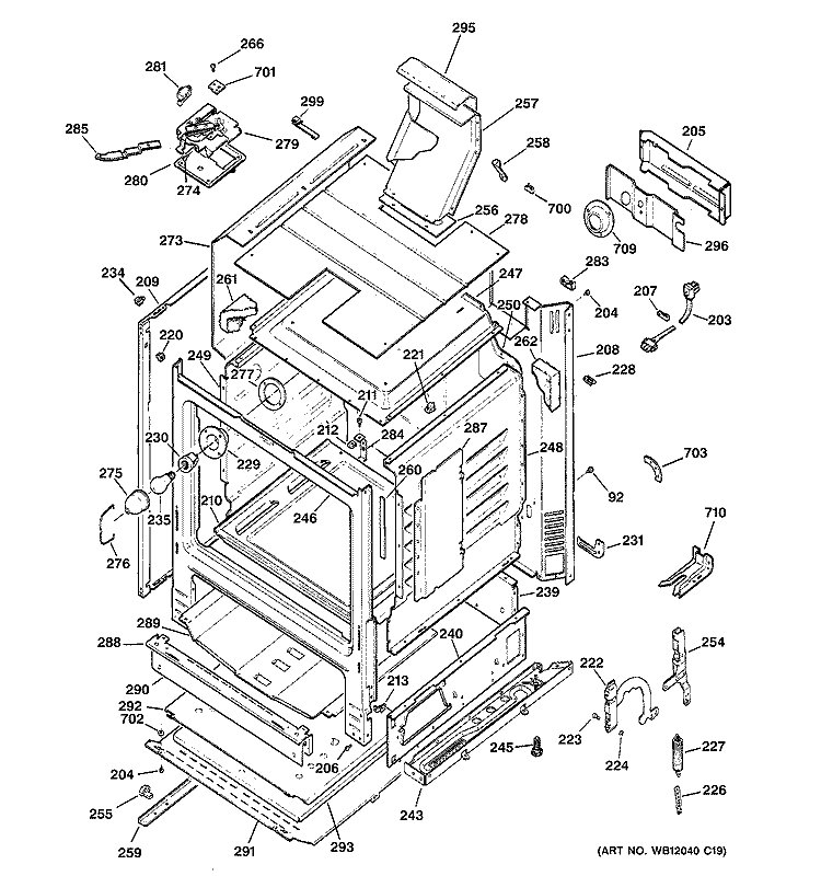 BODY PARTS Diagram and Parts List for JGBP27WEL1WW  General Electric Range