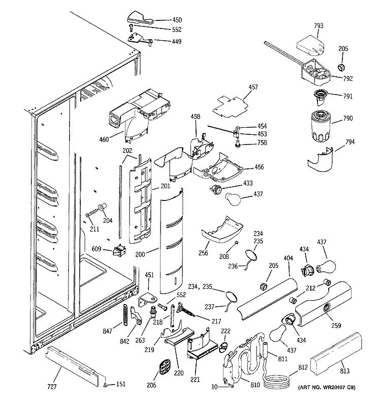 FRESH FOOD SECTION Diagram and Parts List for PSC23MSWASS  General Electric Refrigerator