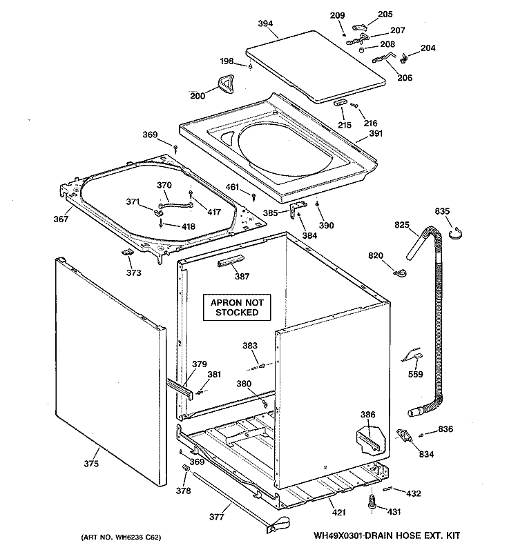 CABINET, COVER & FRONT PANEL Diagram and Parts List for S2200Y1WW  General Electric Washer