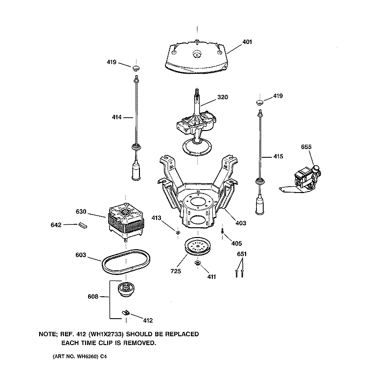SUSPENSION, PUMP & DRIVE COMPONENTS Diagram and Parts List for S2200Y1WW  General Electric Washer