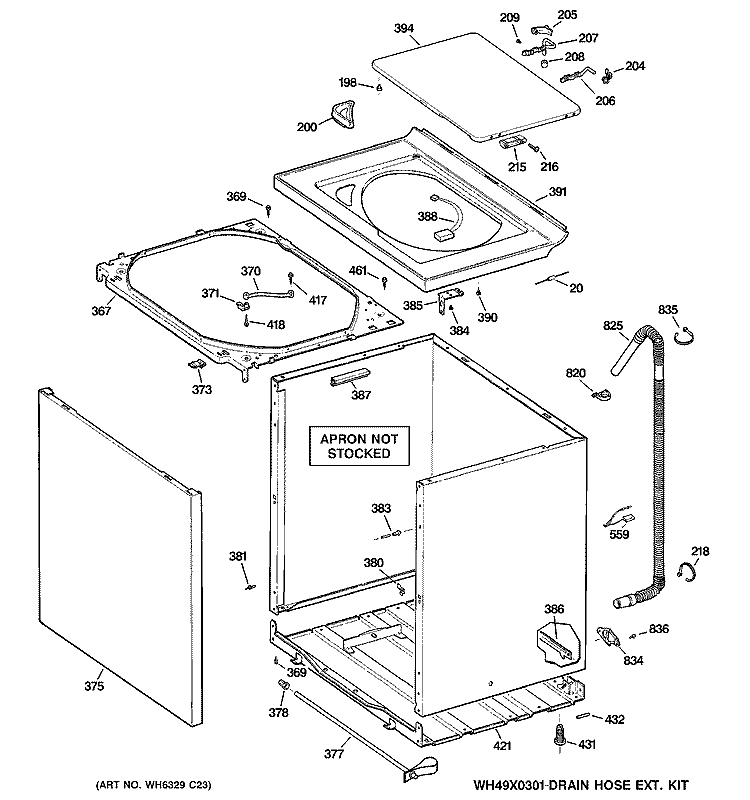 CABINET, COVER & FRONT PANEL Diagram and Parts List for HNSR3110H0WW  Hotpoint Washer