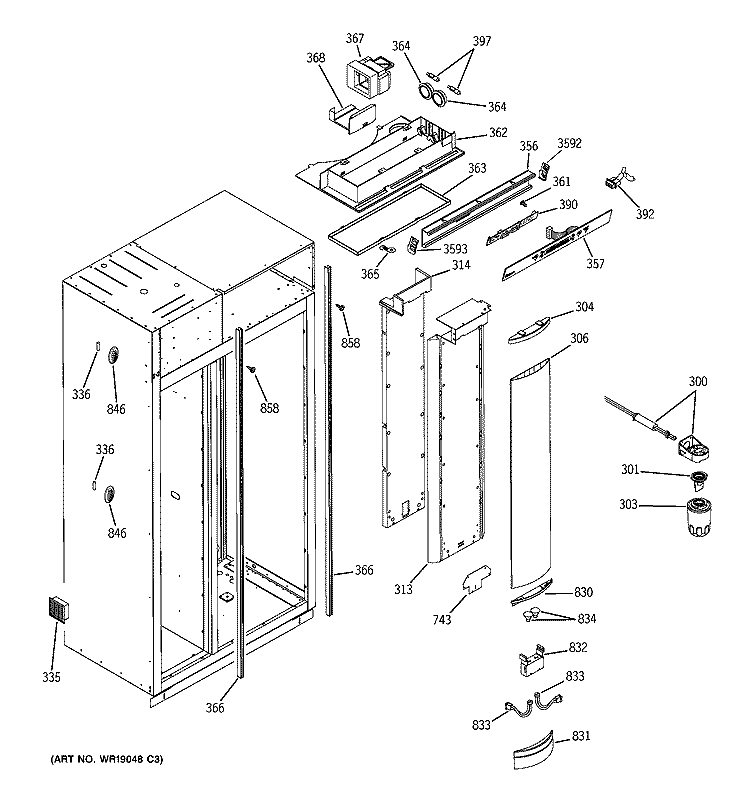 FRESH FOOD SECTION Diagram and Parts List for ZIS360NRJ  General Electric Refrigerator