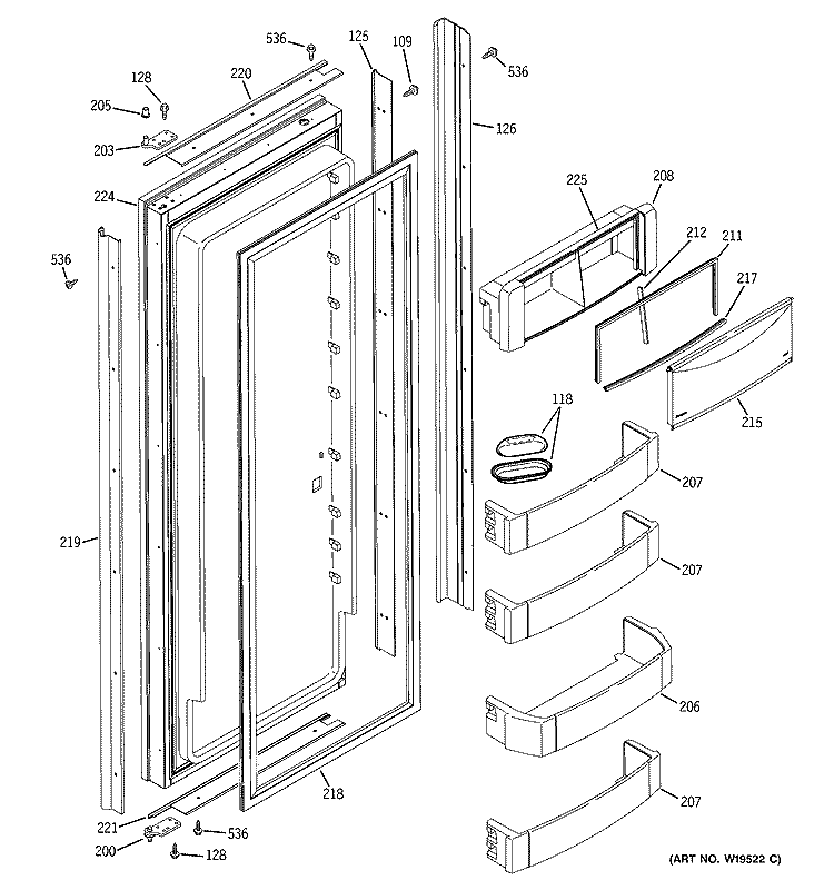FRESH FOOD DOOR Diagram and Parts List for ZIS480NRJ  General Electric Refrigerator