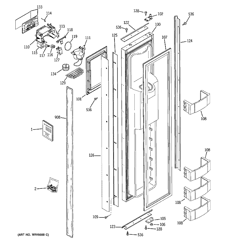 FREEZER DOOR Diagram and Parts List for ZISB420DRJ  General Electric Refrigerator