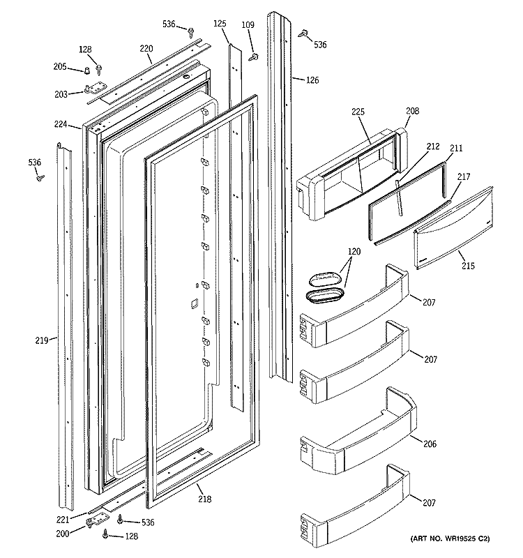 FRESH FOOD DOOR Diagram and Parts List for ZISB420DRJ  General Electric Refrigerator