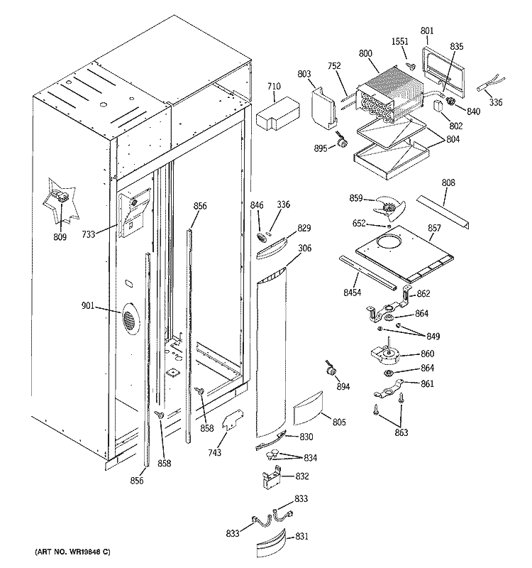 FREEZER SECTION Diagram and Parts List for ZISB420DRJ  General Electric Refrigerator