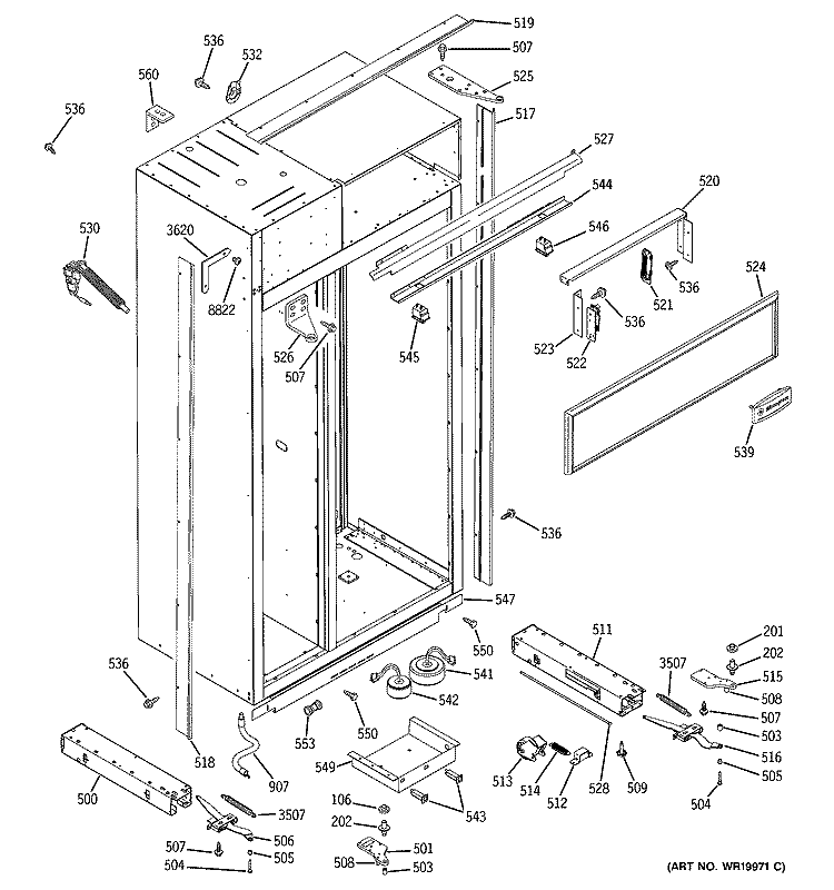 CASE PARTS Diagram and Parts List for ZISW480DRJ  General Electric Refrigerator