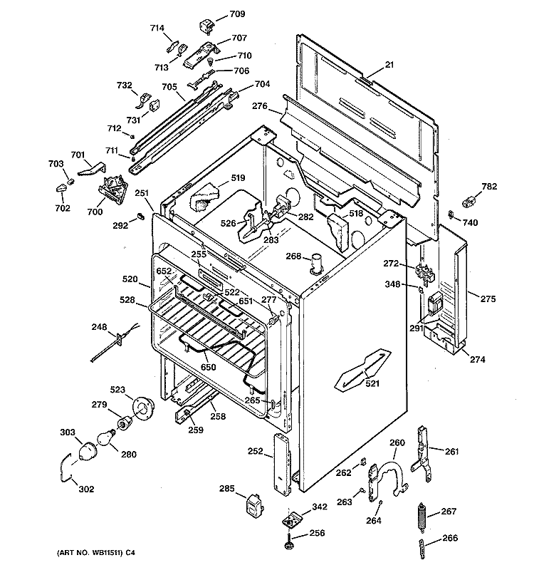 BODY PARTS Diagram and Parts List for JBP56G*R1  General Electric Range