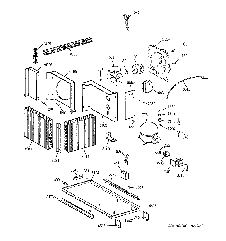 UNIT PARTS Diagram and Parts List for ZIFS36NMBRH  General Electric Freezer