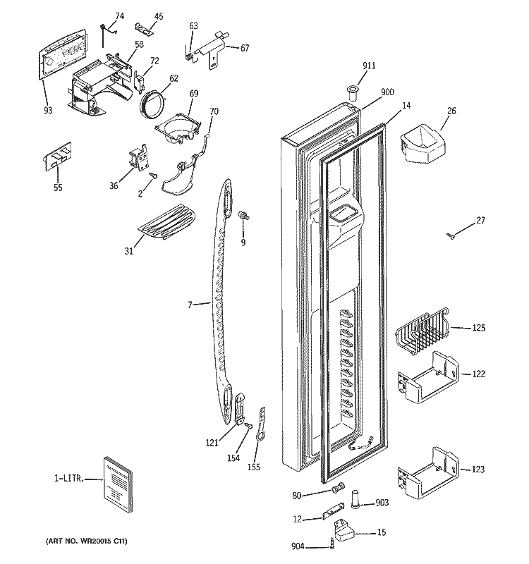 FREEZER DOOR Diagram and Parts List for PCF25NGWABB  General Electric Refrigerator