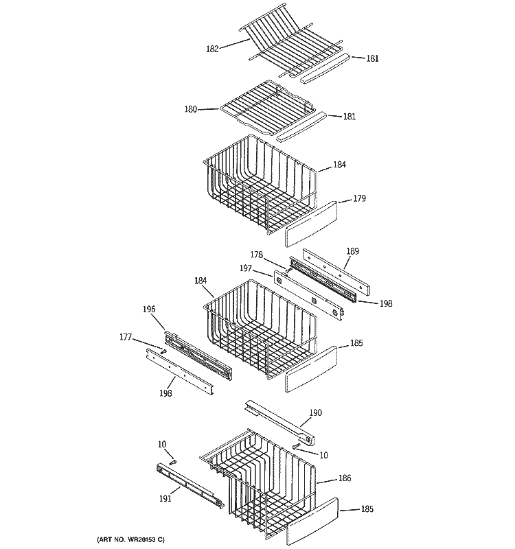 FREEZER SHELVES Diagram and Parts List for PCF25NGWABB  General Electric Refrigerator